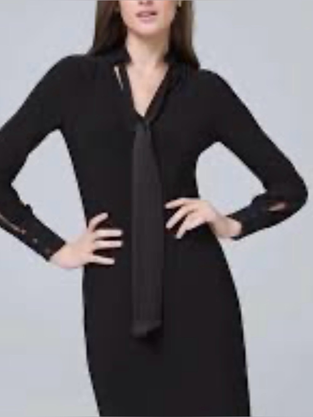 White House Black Market Black V-Neck Long Sleeve Sheath Dress
